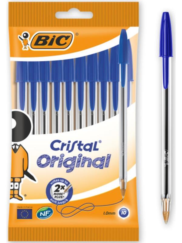 Набор ручек шариковых 10 шт., BIC Cristal Original, 1.0 мм, синие чернила