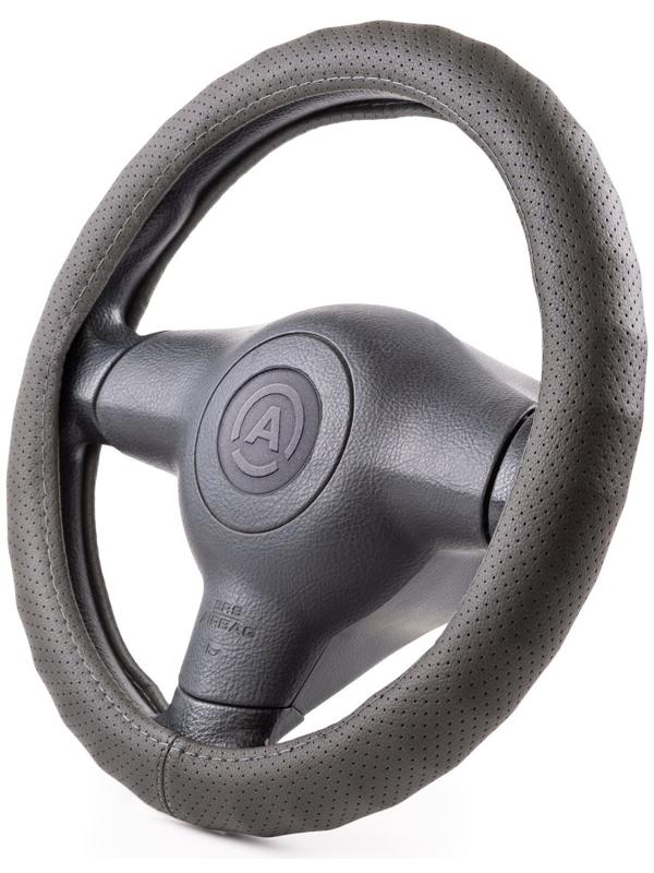 Оплетка руля Autoprofi, экокожа, обхват 9 см, чёрный, размер М, 37-39 см