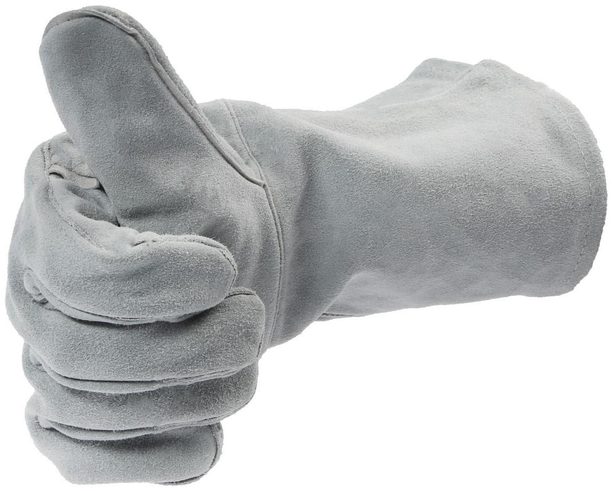 Краги сварщика спилковые, серые, пятипалые, спилок BC 0.8-1 мм