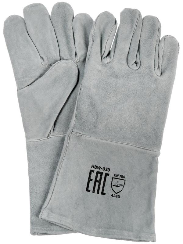 Краги сварщика спилковые, серые, пятипалые, спилок BC 0.8-1 мм