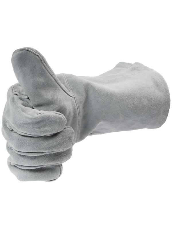 Краги сварщика спилковые, серые, пятипалые, спилок BC 0.8-1 мм