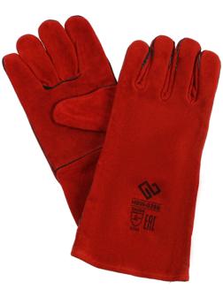 Краги сварщика спилковые Оберон ТРЭК, пятипалые,спилок BC 0.8-1 мм, подклад , цвет красный