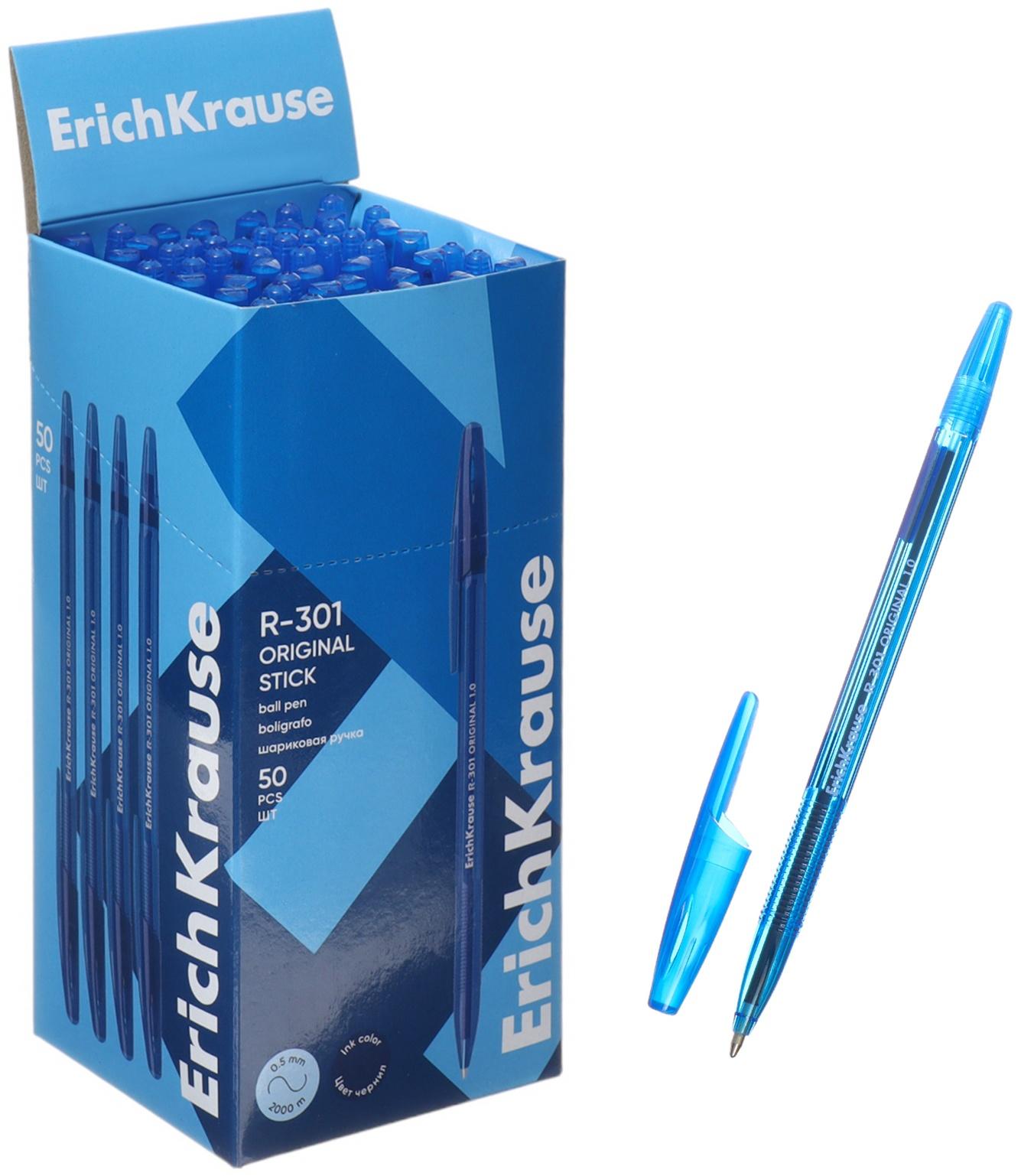 Ручка шариковая, ErichKrause, R-301 Stick Original узел 1.0 мм, синяя