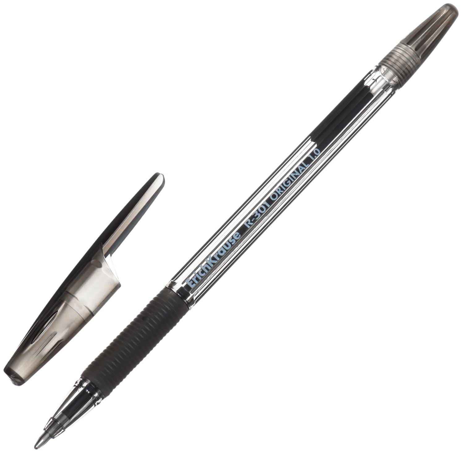 Ручка шариковая, ErichKrause, R-301 Stick&Grip Original узел 1.0 мм, черная