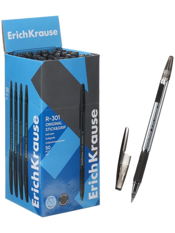 Ручка шариковая, ErichKrause, R-301 Stick&Grip Original узел 1.0 мм, черная