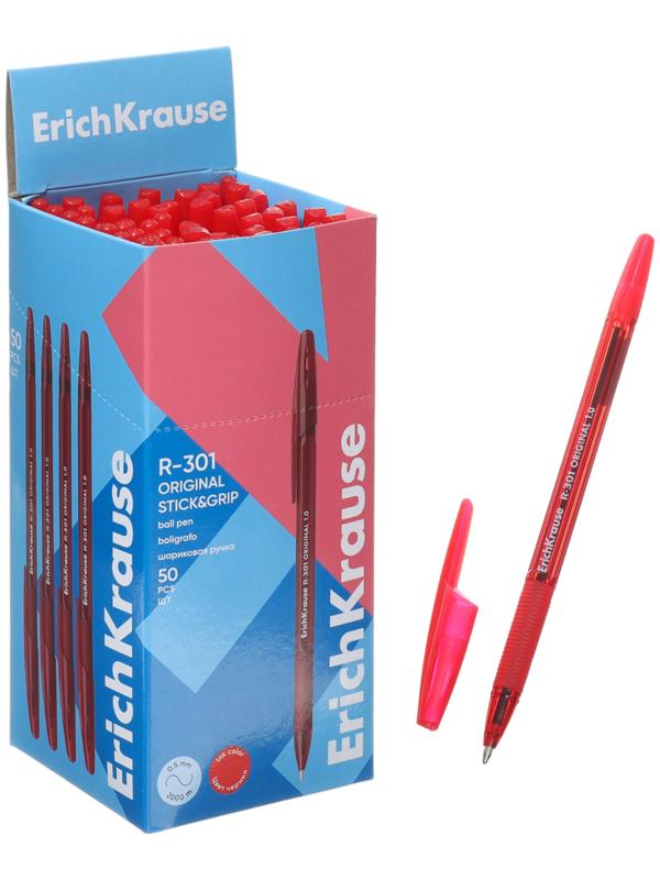 Ручка шариковая, ErichKrause, R-301 Stick&Grip Original узел 1.0 мм, красная