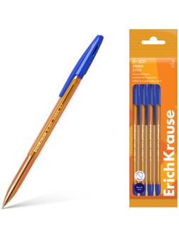 Набор ручек шариковых 4 шт, ErichKrause, R-301 Stick Amber узел 0.7 мм, синяя