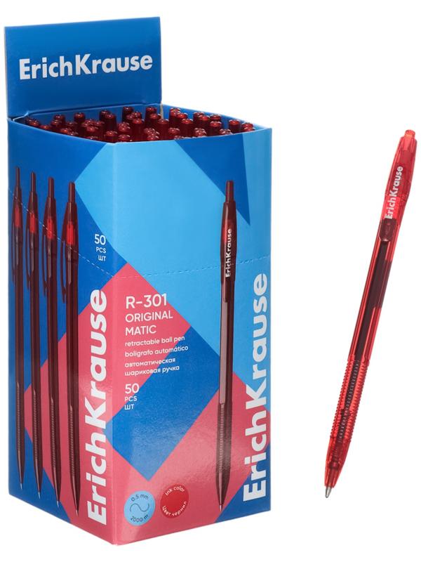 Ручка шариковая автоматическая, ErichKrause, R-301 Matic Original узел 1.0 мм, красная