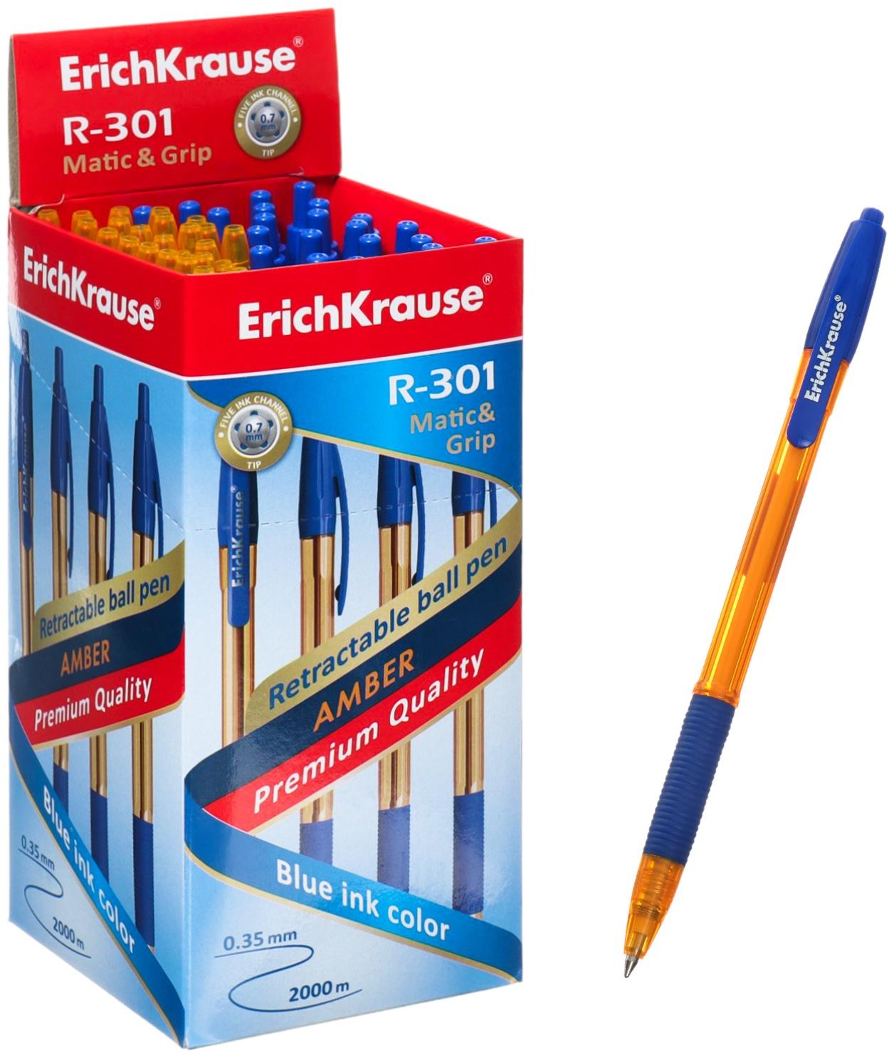 Ручка шариковая автоматическая, ErichKrause, R-301 Matic&Grip Amber узел 0.7 мм, синяя