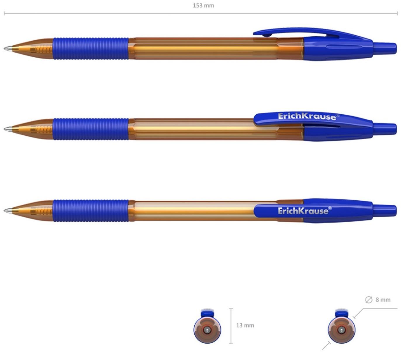 Ручка шариковая автоматическая, ErichKrause, R-301 Matic&Grip Amber узел 0.7 мм, синяя
