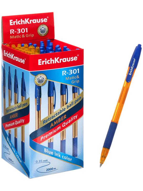 Ручка шариковая автоматическая, ErichKrause, R-301 Matic&Grip Amber узел 0.7 мм, синяя