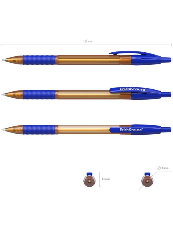 Ручка шариковая автоматическая, ErichKrause, R-301 Matic&Grip Amber узел 0.7 мм, синяя
