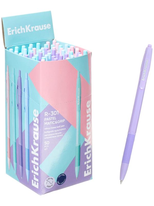 Ручка шариковая автоматическая, ErichKrause, R-301 Matic&Grip Pastel узел 0.7 мм, синяя
