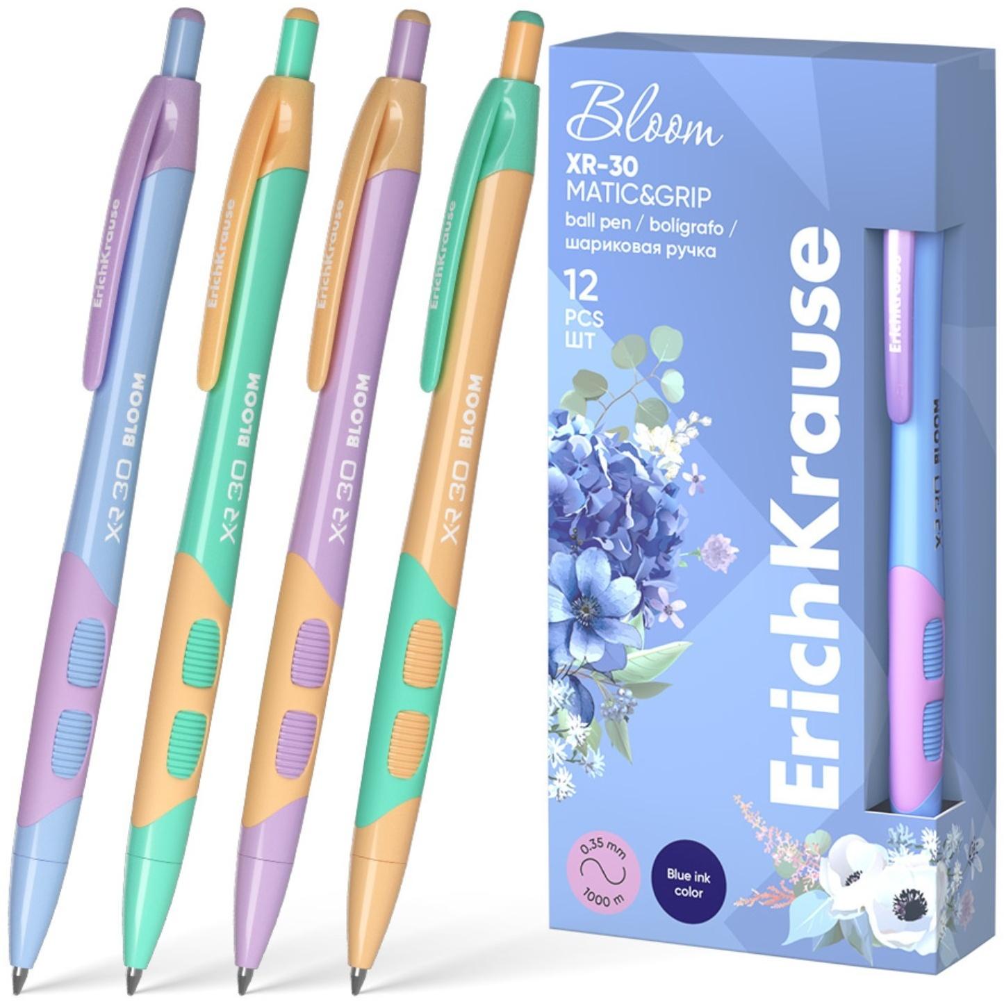 Ручка шариковая автоматическая, ErichKrause, XR-30 Matic&Grip Pastel Bloom узел 0.7 мм, синяя