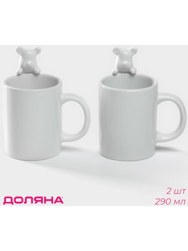 Набор кружек керамических Доляна «Мишка Отто», 290 мл, 11,5×8×13,5 см, 2 шт, цвет белый