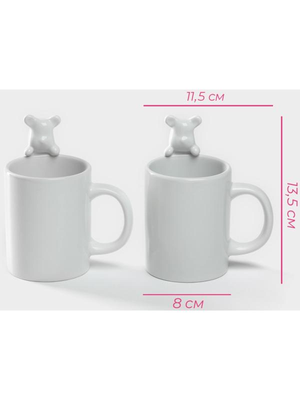 Набор кружек керамических Доляна «Мишка Отто», 290 мл, 11,5×8×13,5 см, 2 шт, цвет белый