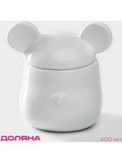 Сахарница керамическая Доляна «Мишка Отто», 400 мл, 11×12×12,5 см, цвет белый