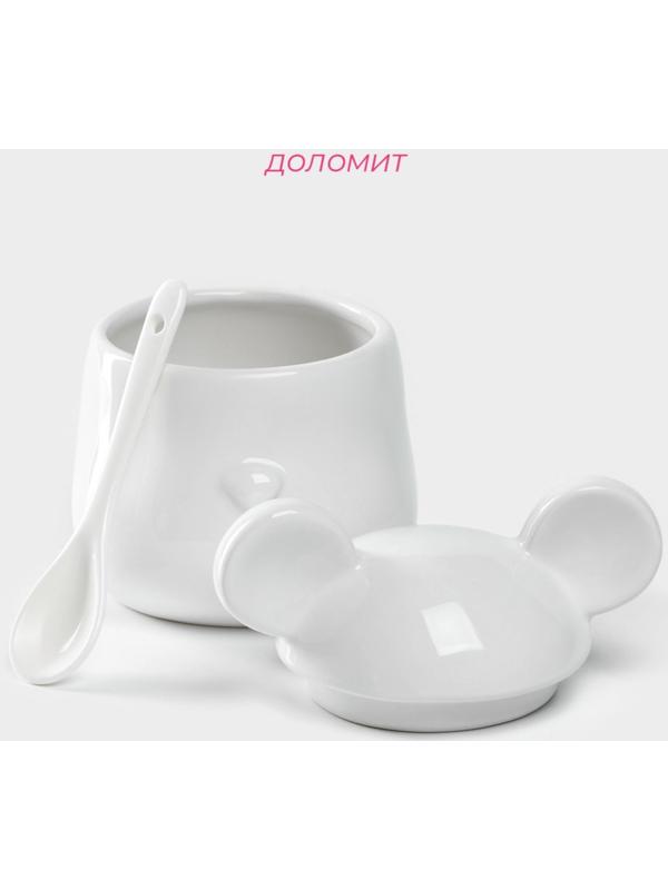 Сахарница керамическая Доляна «Мишка Отто», 400 мл, 11×12×12,5 см, цвет белый