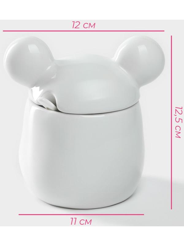 Сахарница керамическая Доляна «Мишка Отто», 400 мл, 11×12×12,5 см, цвет белый