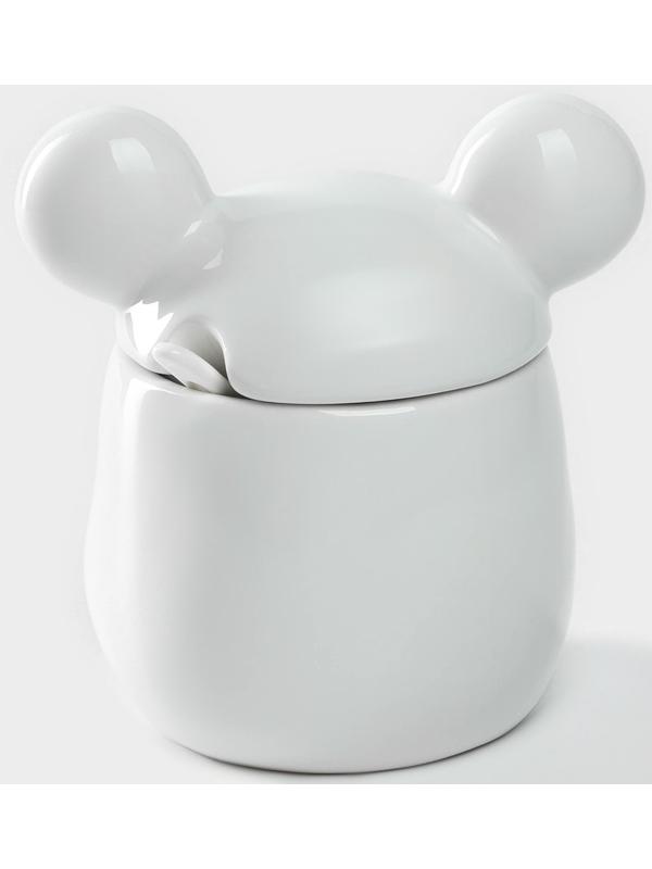Сахарница керамическая Доляна «Мишка Отто», 400 мл, 11×12×12,5 см, цвет белый