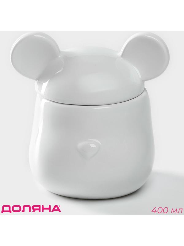 Сахарница керамическая Доляна «Мишка Отто», 400 мл, 11×12×12,5 см, цвет белый
