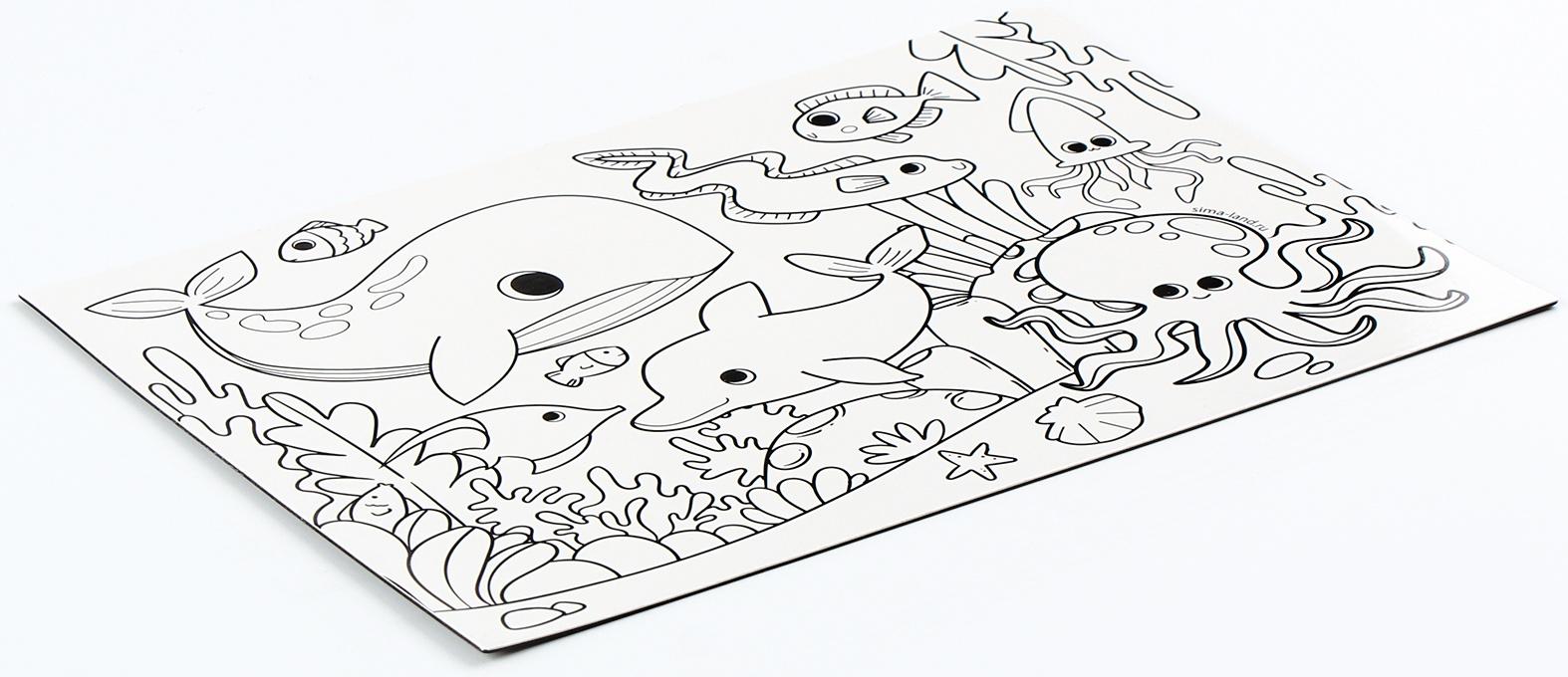 Магнит-раскраска многоразовая «Морские жители», 14,8 х 21 см