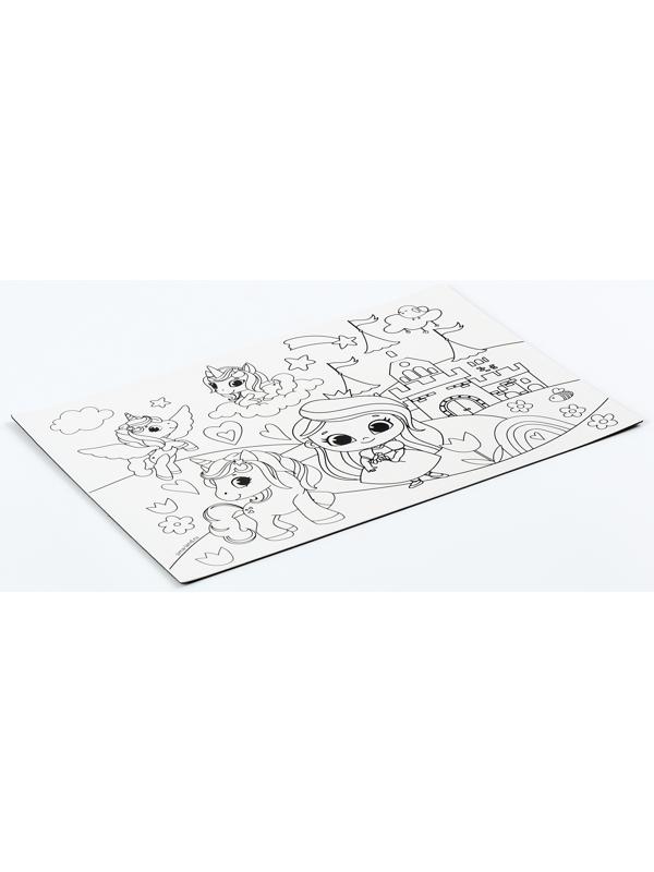 Магнит-раскраска многоразовая «Принцесса и сказочные Единорожки», 14,8 х 21 см