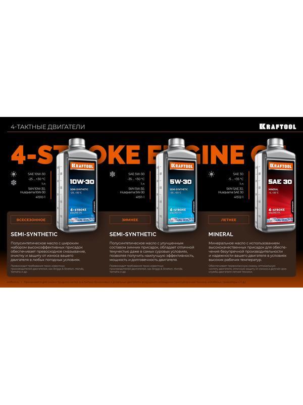 KRAFTOOL 10W-30, 1 л, полусинтетическое масло для 4-тактных двигателей (41510-1)