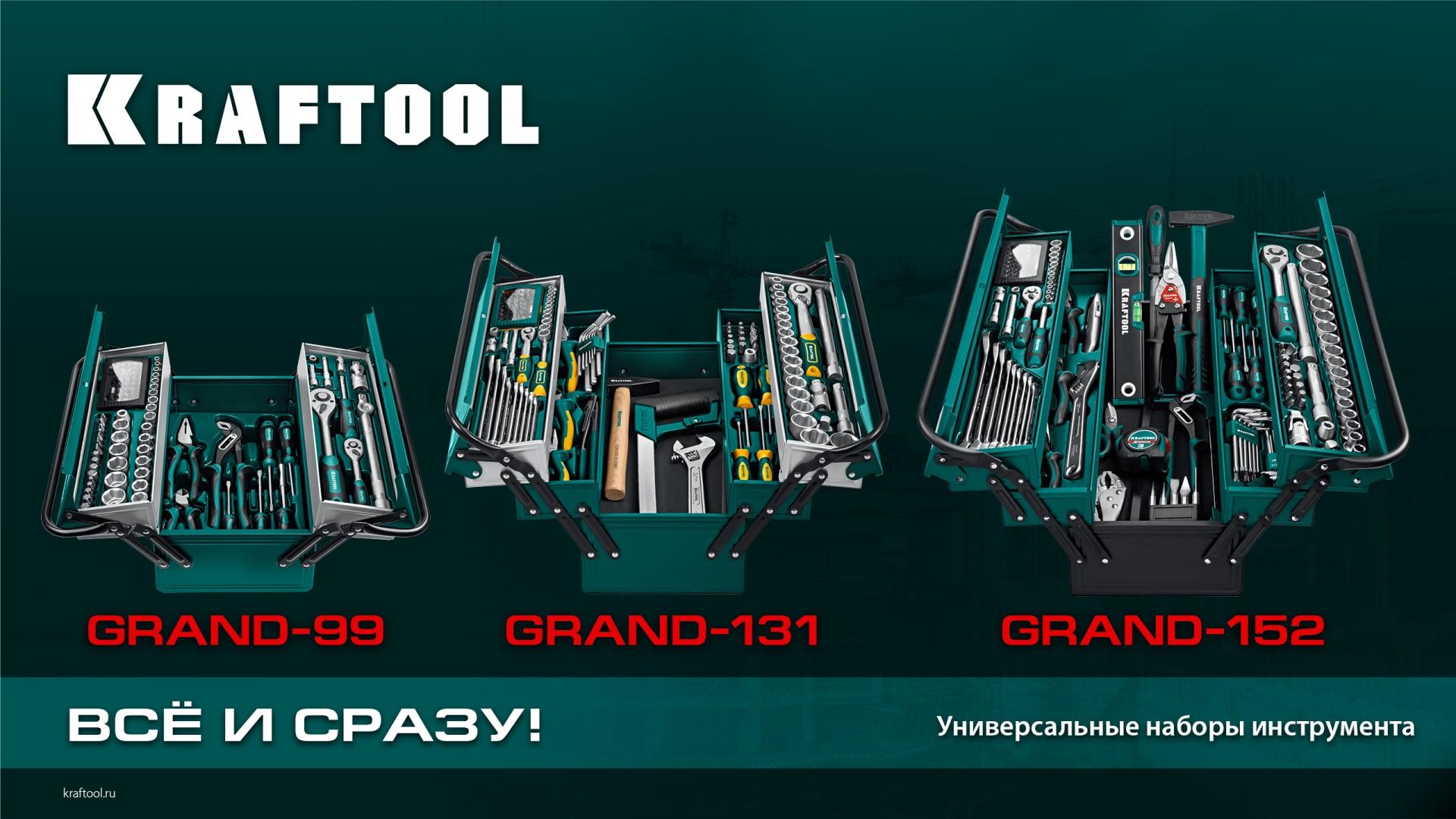 KRAFTOOL GRAND-99, 99 предм., (1/2″+1/4″), Универсальный набор инструмента (27978-H99)