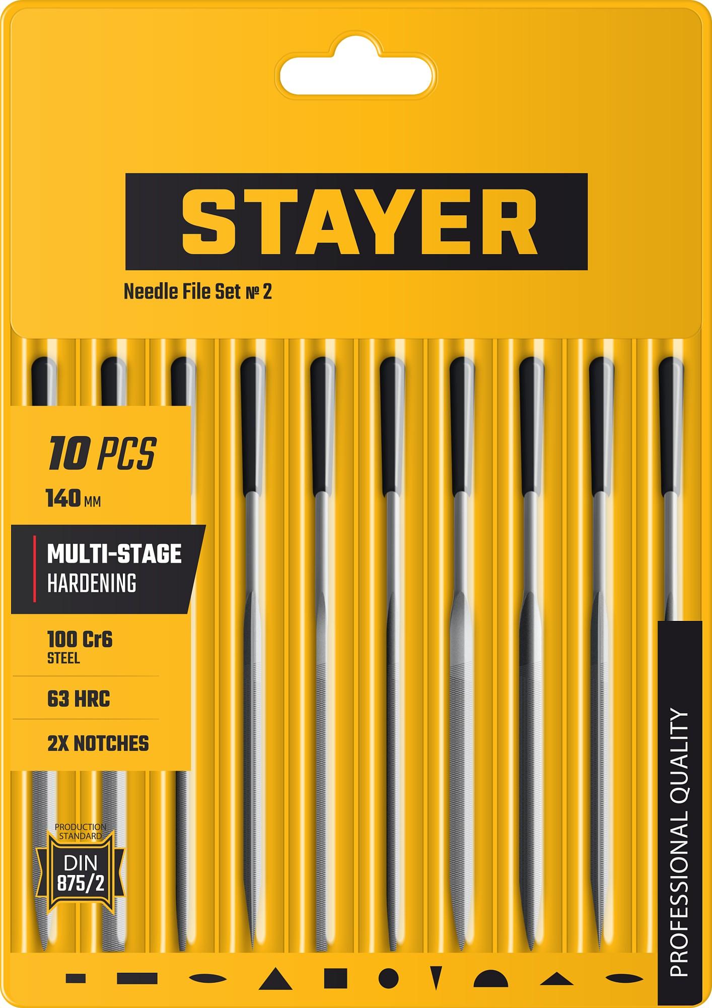 STAYER 140 мм, 10 предм., набор надфилей, Professional (16011-H10)