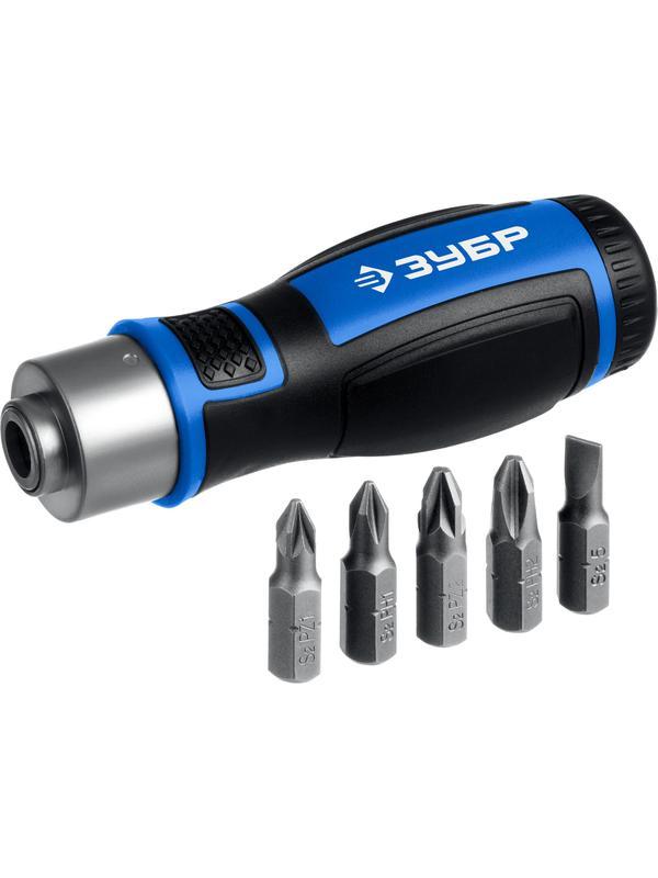 ЗУБР 6 предм., Реверсивная отвертка с насадками (25171)