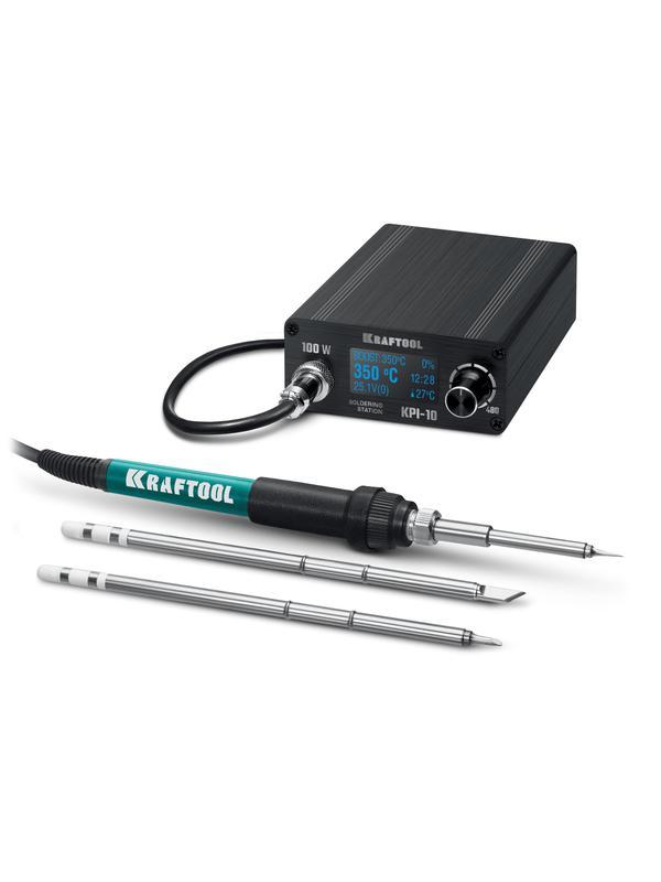 KRAFTOOL KPI-10, 50 - 480°C, 100 Вт, 3 жала Т12, программируемая паяльная станция (55343)