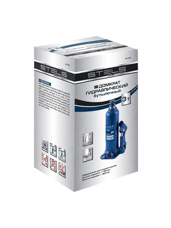 Домкрат гидравлический бутылочный, 3 т, h подъема 188-363 мм Stels