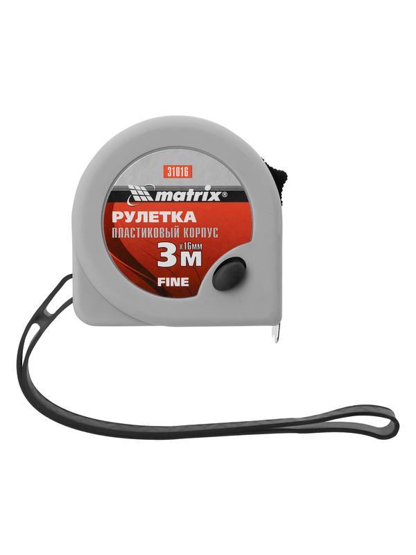 Рулетка Fine,3 м х 16 мм,пластиковый корпус Matrix
