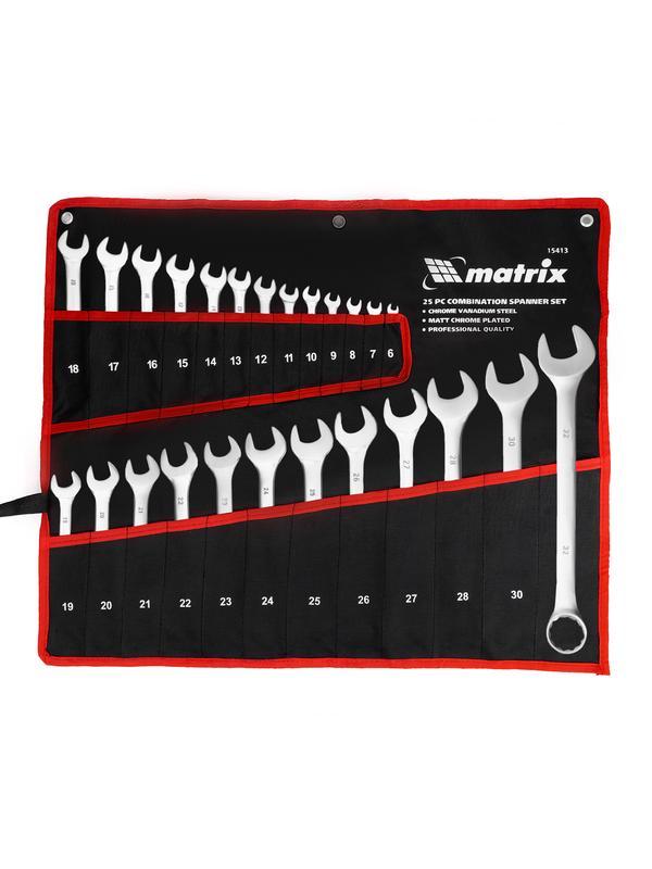 Набор ключей комбинированных, 6-32 мм, 25 шт, CrV, матовый хром Matrix