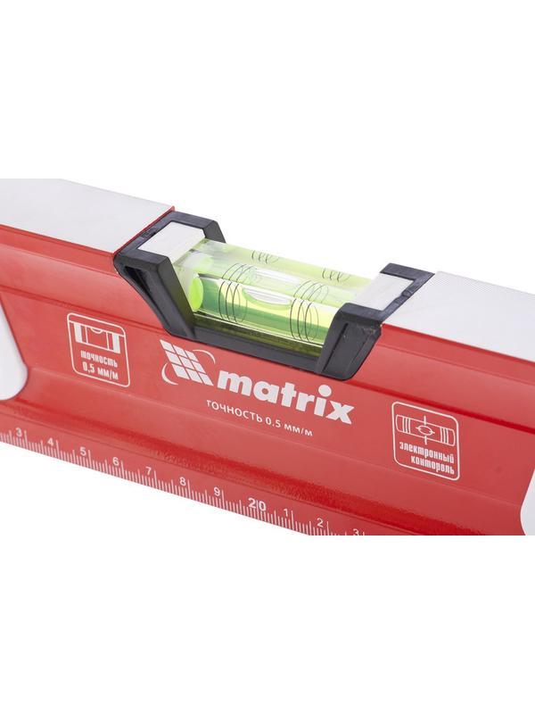 Уровень алюминиевый, магнит, фрезерованный, 3 глазка (1 зеркальный), двухкомпонентные рукоятки, 1200 мм Matrix