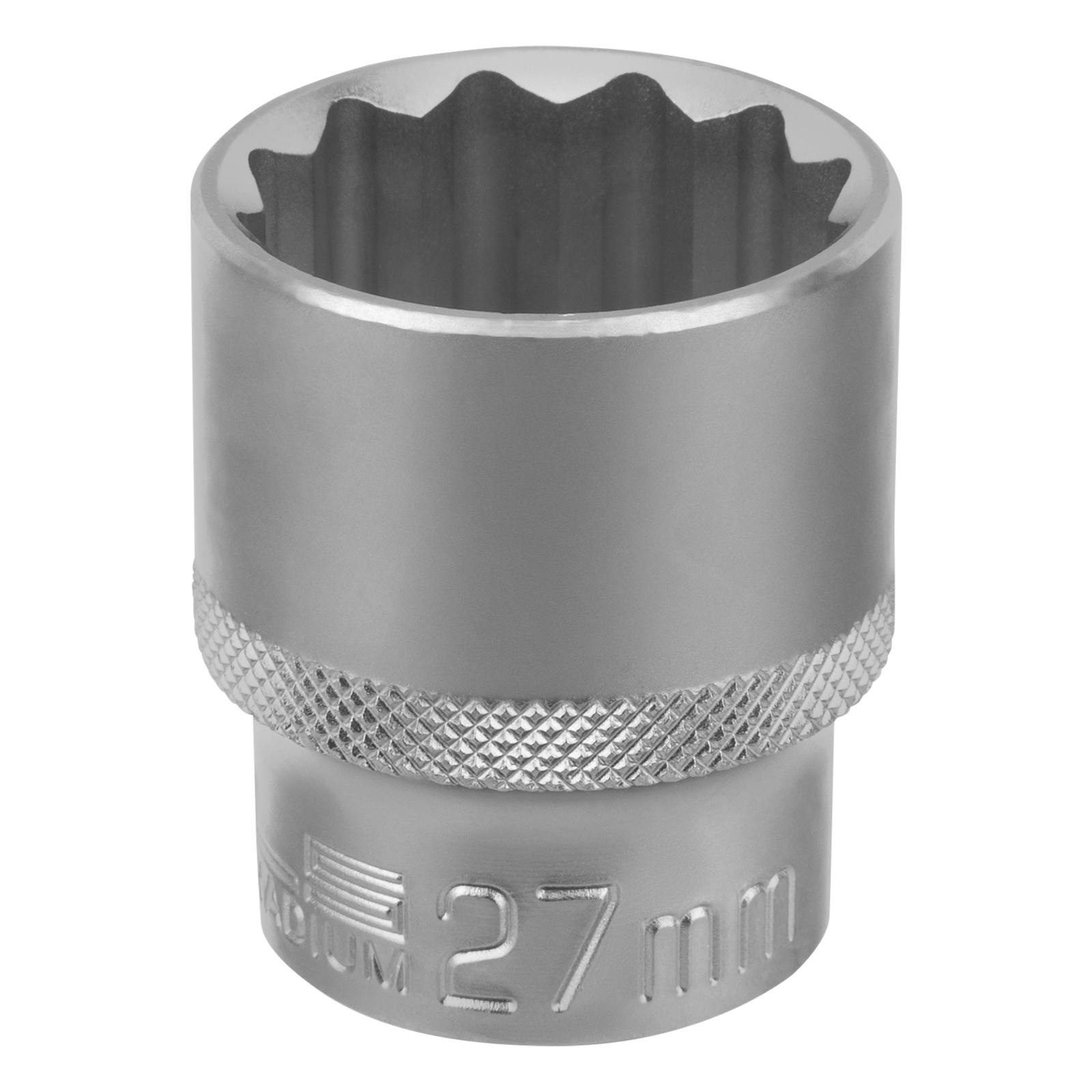 Головка торцевая, 27 мм, двенадцатигранная, CrV, под квадрат 1/2, хромированная Stels