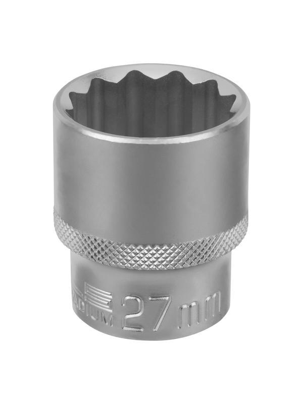 Головка торцевая, 27 мм, двенадцатигранная, CrV, под квадрат 1/2, хромированная Stels