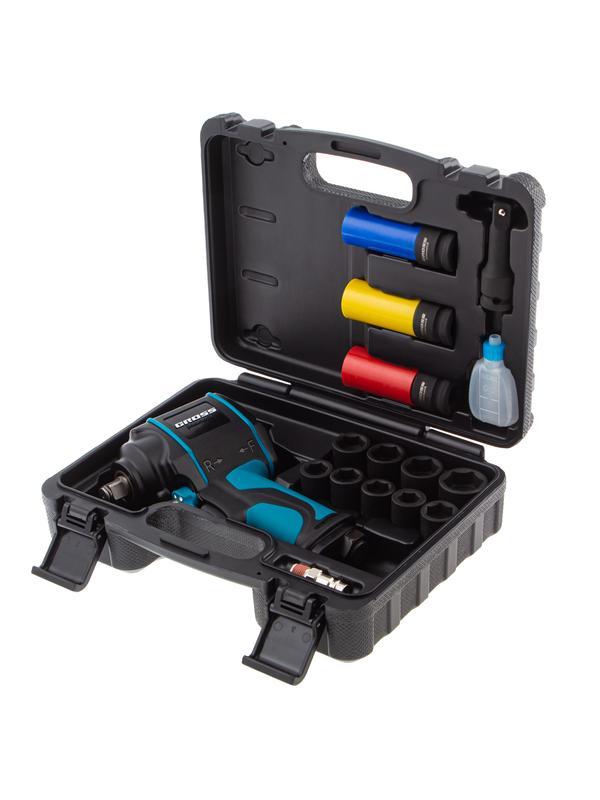 Гайковерт пневматический ударный G985K2, 1/2, 610Нм 9000 об/мин, с набором 17 предметов Gross