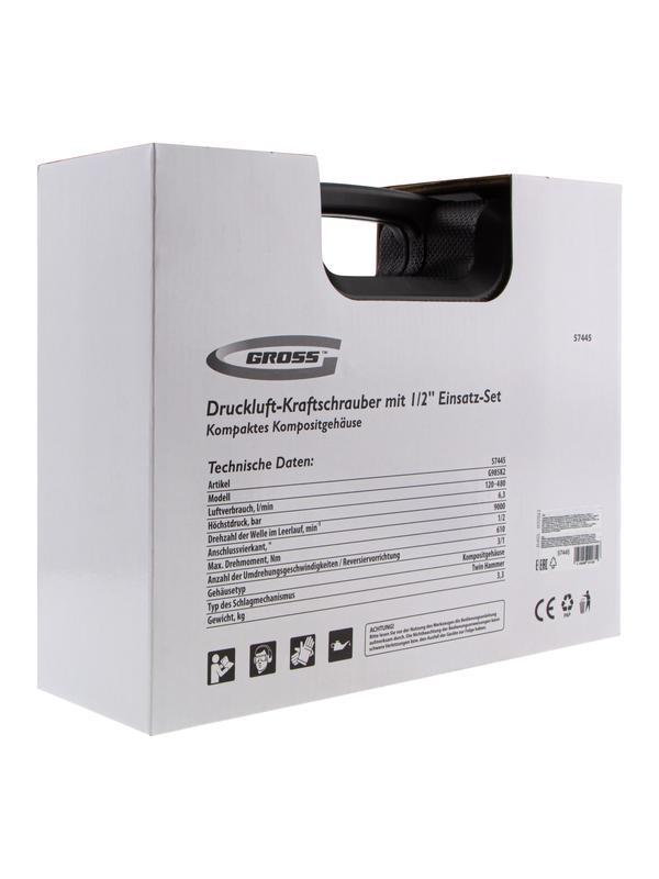 Гайковерт пневматический ударный G985K2, 1/2, 610Нм 9000 об/мин, с набором 17 предметов Gross