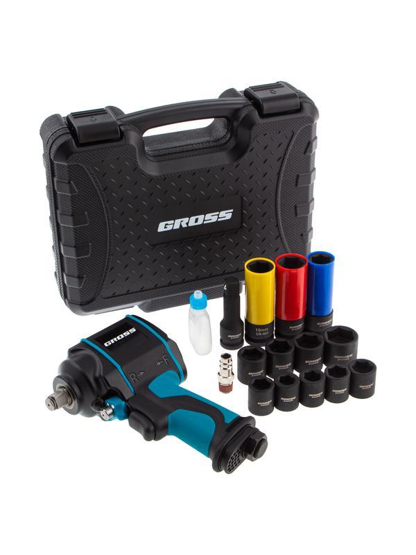 Гайковерт пневматический ударный G985K2, 1/2, 610Нм 9000 об/мин, с набором 17 предметов Gross