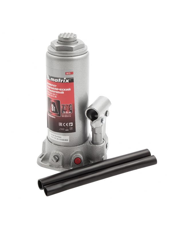 Домкрат гидравлический бутылочный, 8 т, высота подъема 230-457 мм Matrix