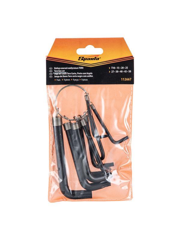 Набор ключей имбусовых Torx 9 шт: T10, 15, 20, 25, 27, 30, 40, 45, 50, оксидированные, на кольце Sparta