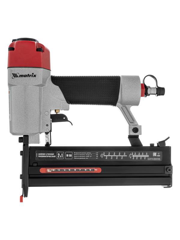 Нейлер-степлер пневматический 2 в 1, гвозди 18GA длина 10-50 мм, скобы 18GA длина 13-40 мм Matrix
