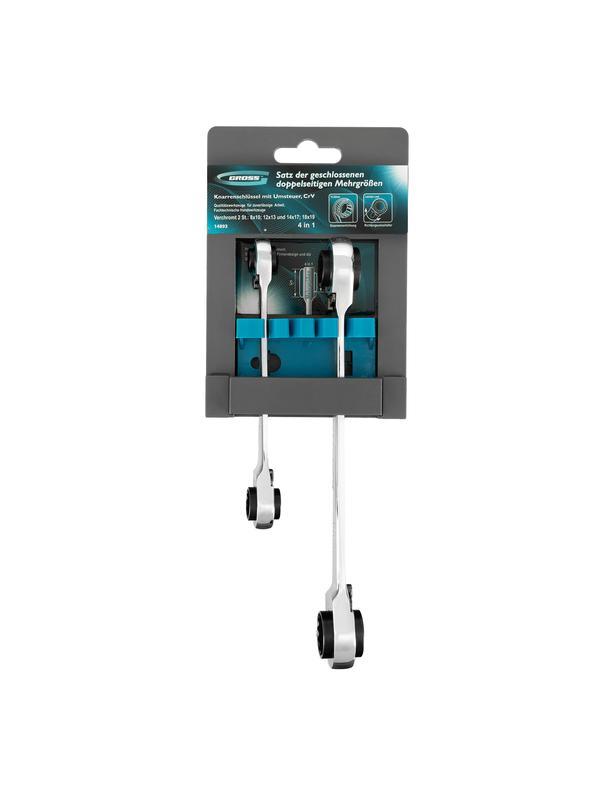 Набор ключей накидных с трещоткой, 8-19 мм, 2 шт, многоразмерные, реверсивные, CrV Gross