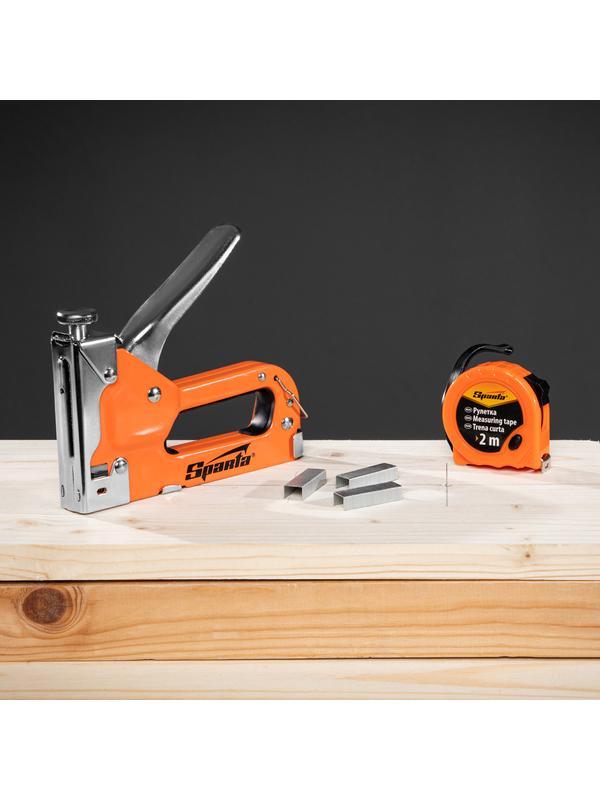 Набор: степлер мебельный регулируемый, скобы 500 шт, рулетка 2 м, тип скобы 53, 4-14 мм Sparta