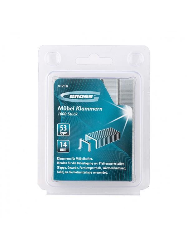 Скобы, 14 мм, для мебельного степлера, усиленные, тип 53, 1000 шт Gross