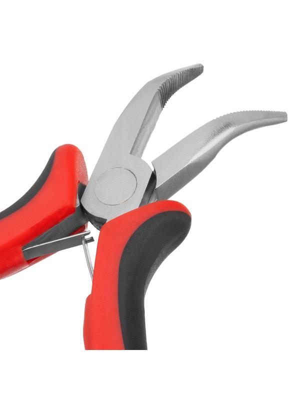 Длинногубцы изогнутые Mini, 130 мм, никелированные, авторазжим, двухкомпонентные рукоятки Matrix