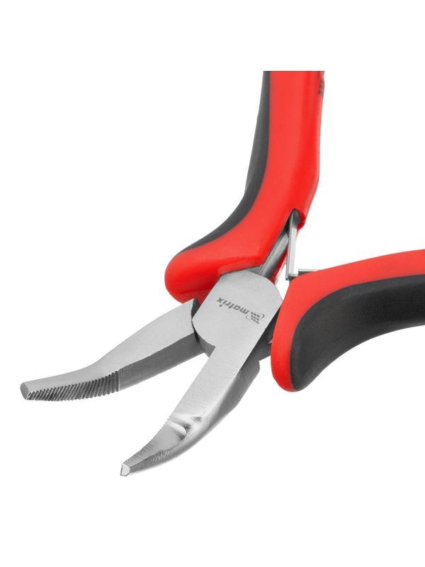 Длинногубцы изогнутые Mini, 130 мм, никелированные, авторазжим, двухкомпонентные рукоятки Matrix