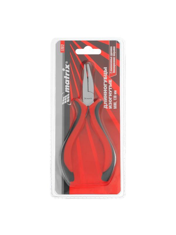 Длинногубцы изогнутые Mini, 130 мм, никелированные, авторазжим, двухкомпонентные рукоятки Matrix